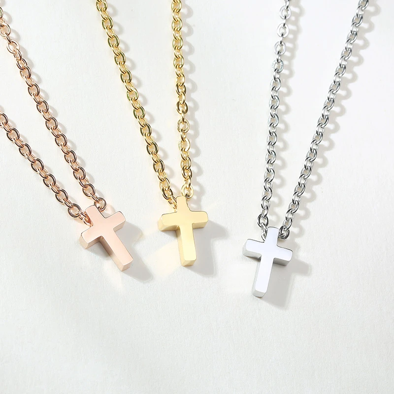 Vnox Men\'s Small Cross Pendant Simple Classic Stainless Steel Jesus Christ Necklaces Religious Women Unisex Jewelry 20\