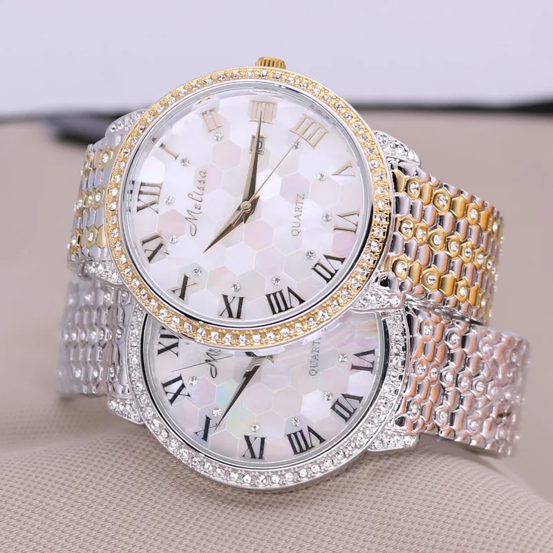 SALE!!! Discount Melissa Ceramic Crystal Rhinestones Lady Men's Women's Watch Japan Mov't Hours Metal Bracelet Girl's Gift