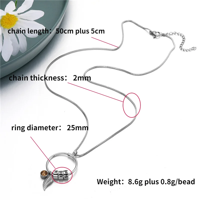 Custom name bead pendant necklace for women Leaf/12 Months Birthday Stone stainless steel personalized family necklaces  jewelry