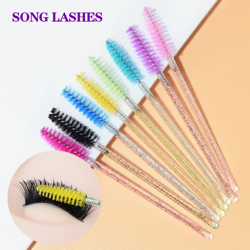 SONG LASHES – lot de 100 pinceaux de maquillage jetables, en cristal, pour Extension de cils, Mascara, cosmétique