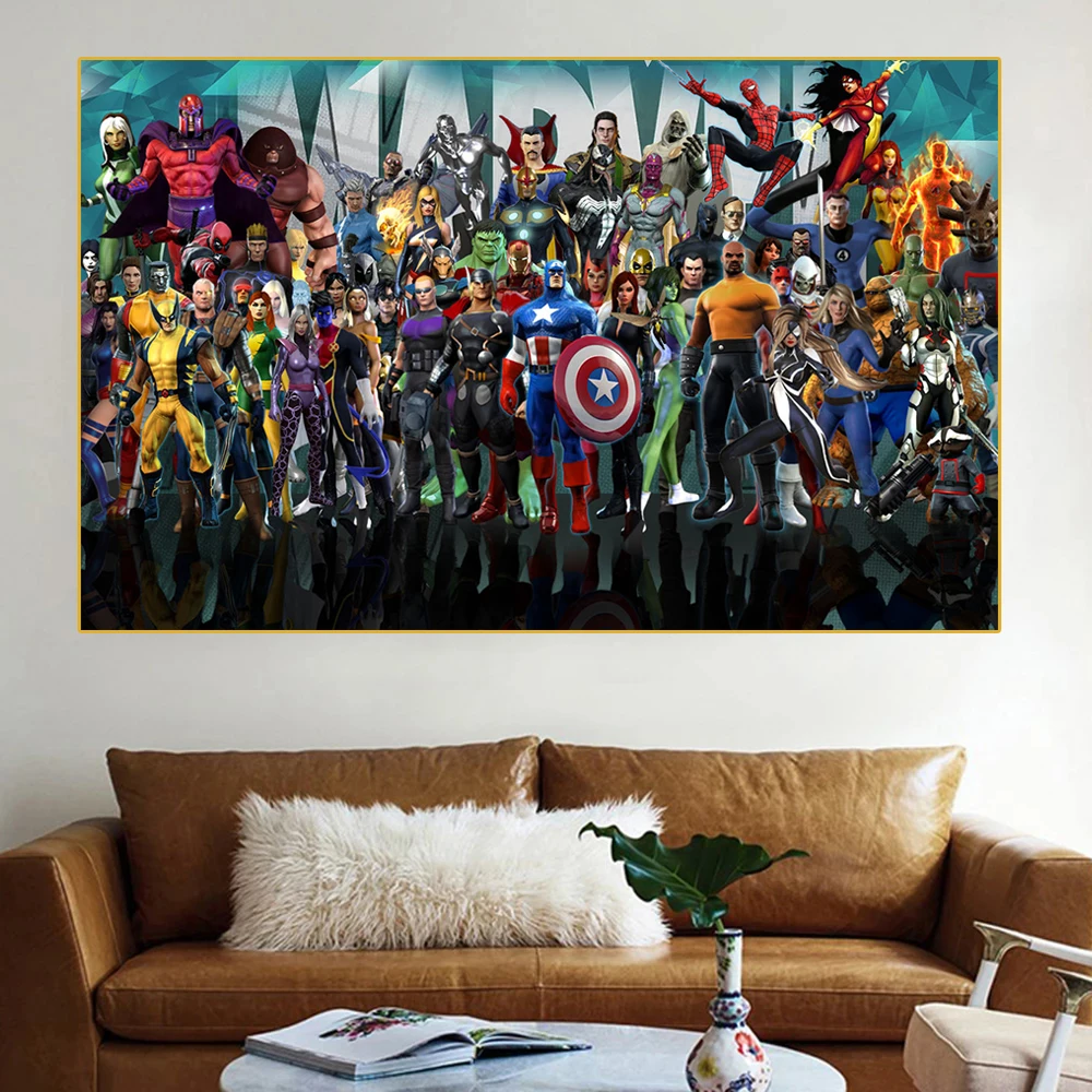 Marvel Avengers Graffiti Poster Comics Superhero Lunch Atop A Skyscraper Funny Movie Canvas Painting for Living Office Decor