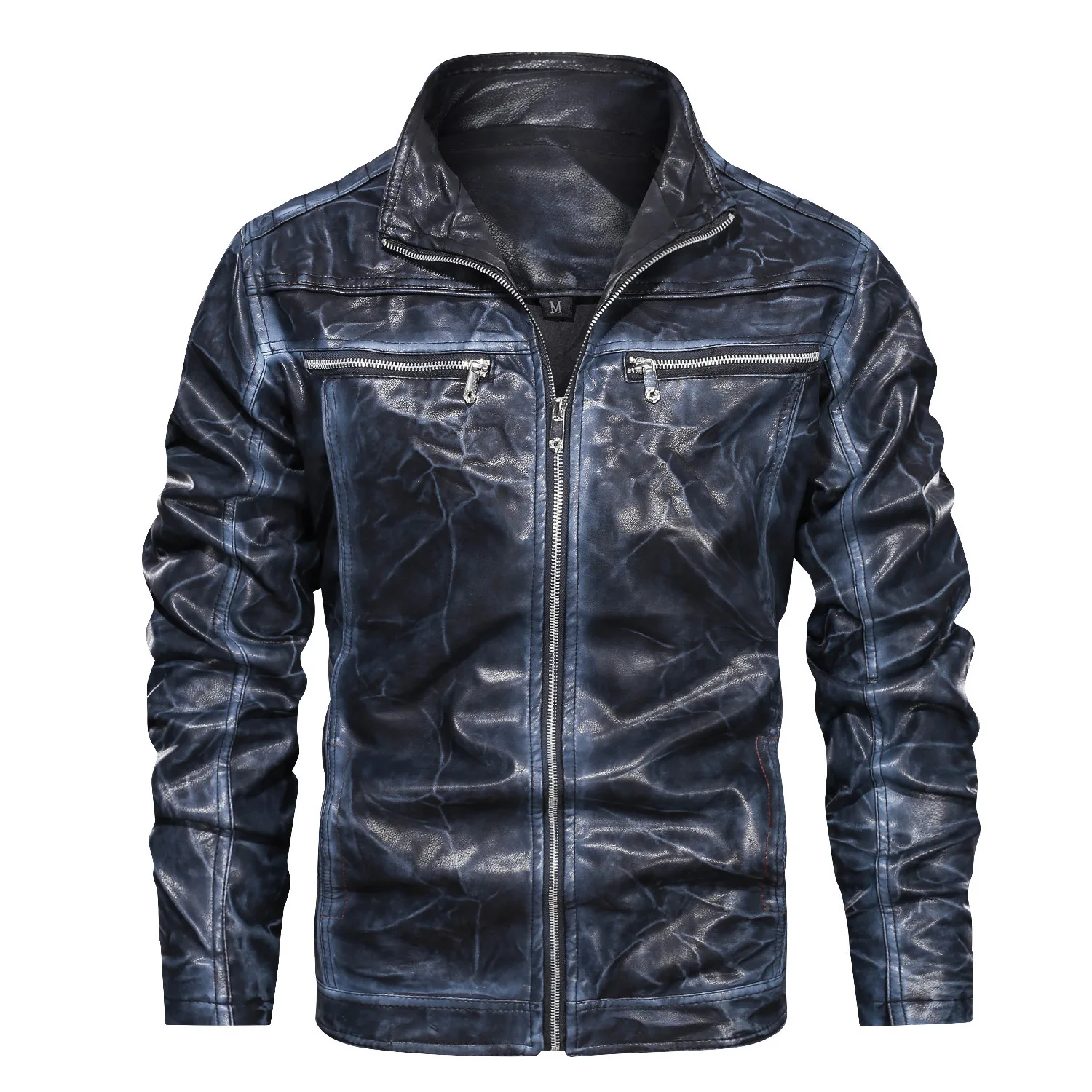 

New Spring New Leather Jacket Men Contrast Color Stand Collar Mens PU Leather Jacket Motorcycle Jacket Autumn Leather Coat Men