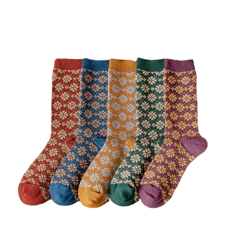 1 Pair Women Socks Spring Autumn Retro Style Cotton Socks Women Men Couple Socks Flower Pattern Colorful Lovely Socks