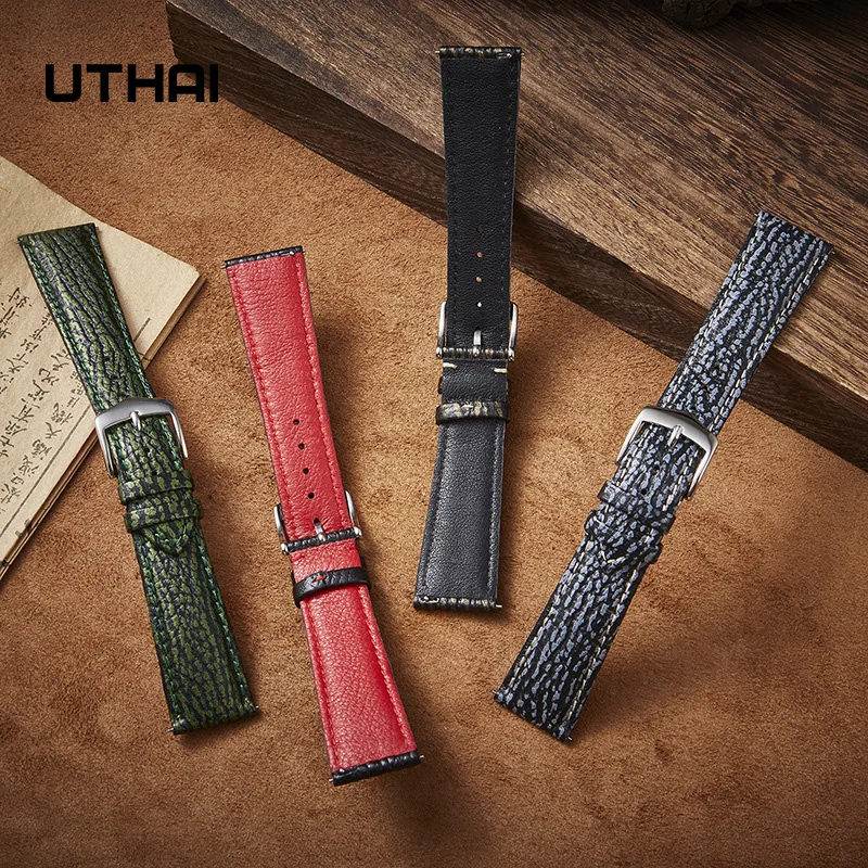 High-quality Leather Watchbands22mm 20mm 21mm 19mm 18mm New Design Shark Pattern strap With Quick Release Spring bar UTHAI F19