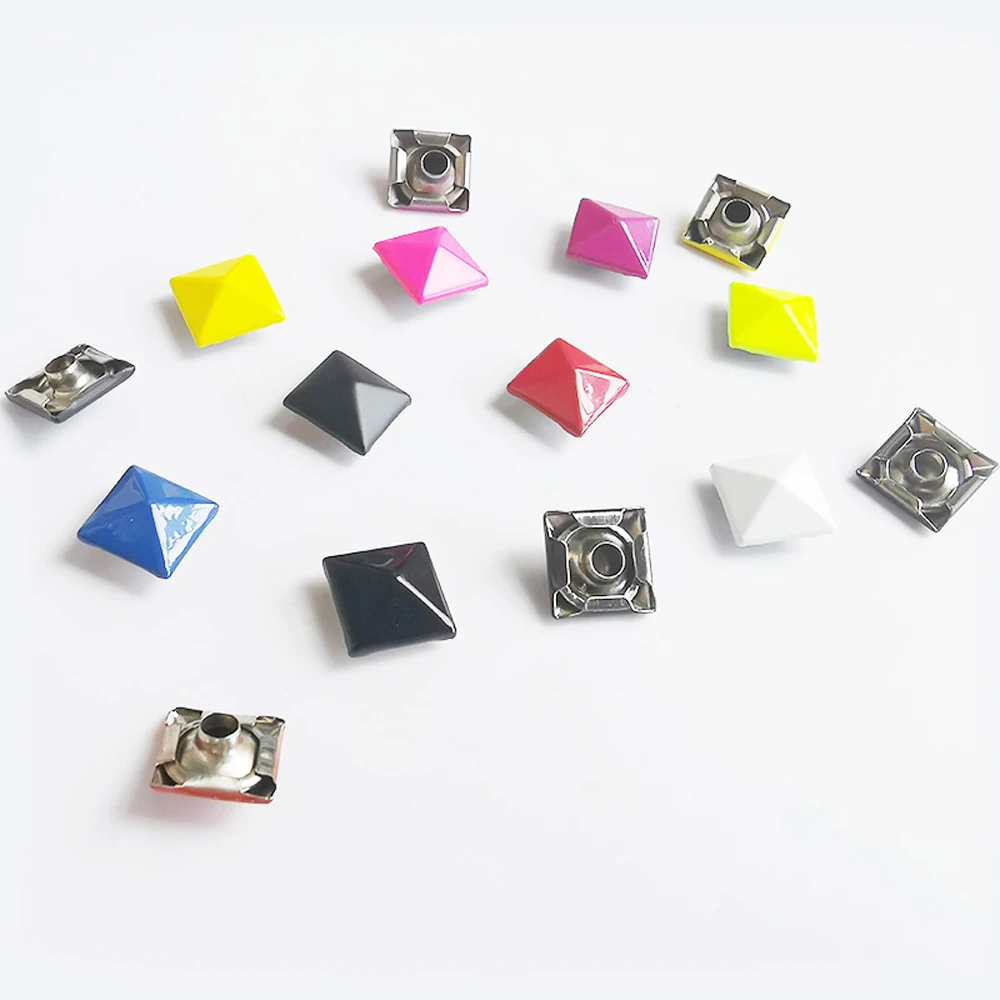 50sets 10mm Square Pyramid Studs Rivet Punk Arts Leathercrafts Rivets for Leather Crafts Bag Belt Garments Colorful