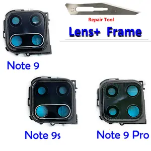 Bilashmart BackShell Camera Rear Glass Lens Cover With Frame Holder Xiaomi Redmi Note 9S 9 Pro With Sticker Replacement Spare Parts