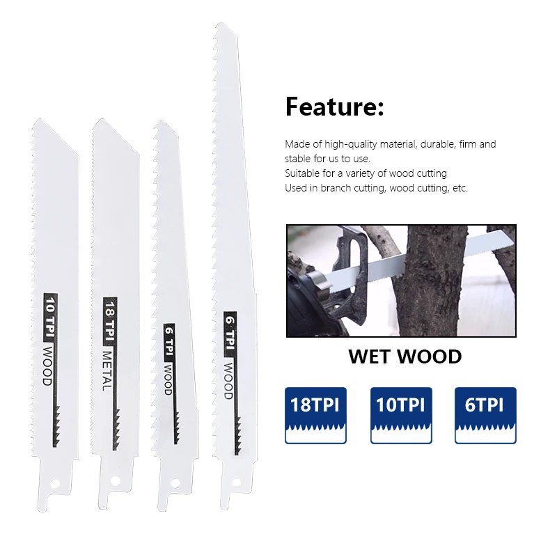 CMCP 18TPI BIM/10TPI BIM/6TPI WOOD Saber Blades 4PCS Jig Saw Blade for Cutting Wood Plastic Pipe Metal Reciprocating Saw Blade