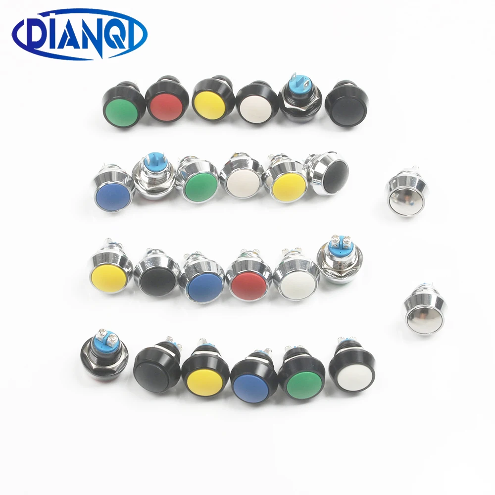 12mm waterproof Momentary 1NO domed push button switch pin/screw terminal reset button Alumina black button on-off micro switch