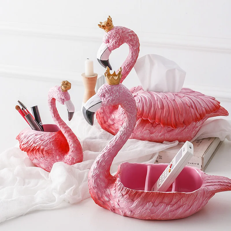 Flamingo tissue box Nordic cute girl heart creative living room  drawer tray Coffee Table Napkins Storage Box Home Decor CL51406