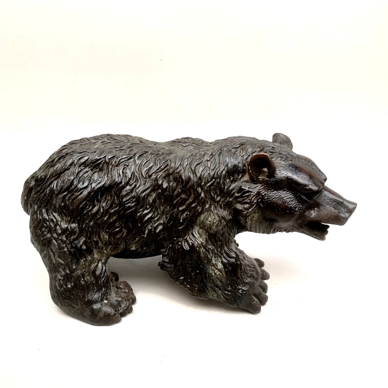 YIZHU CULTUER ART Collection Old China Bronze Carvings Force Black Bear Statue Family Decoration L9.5 inch