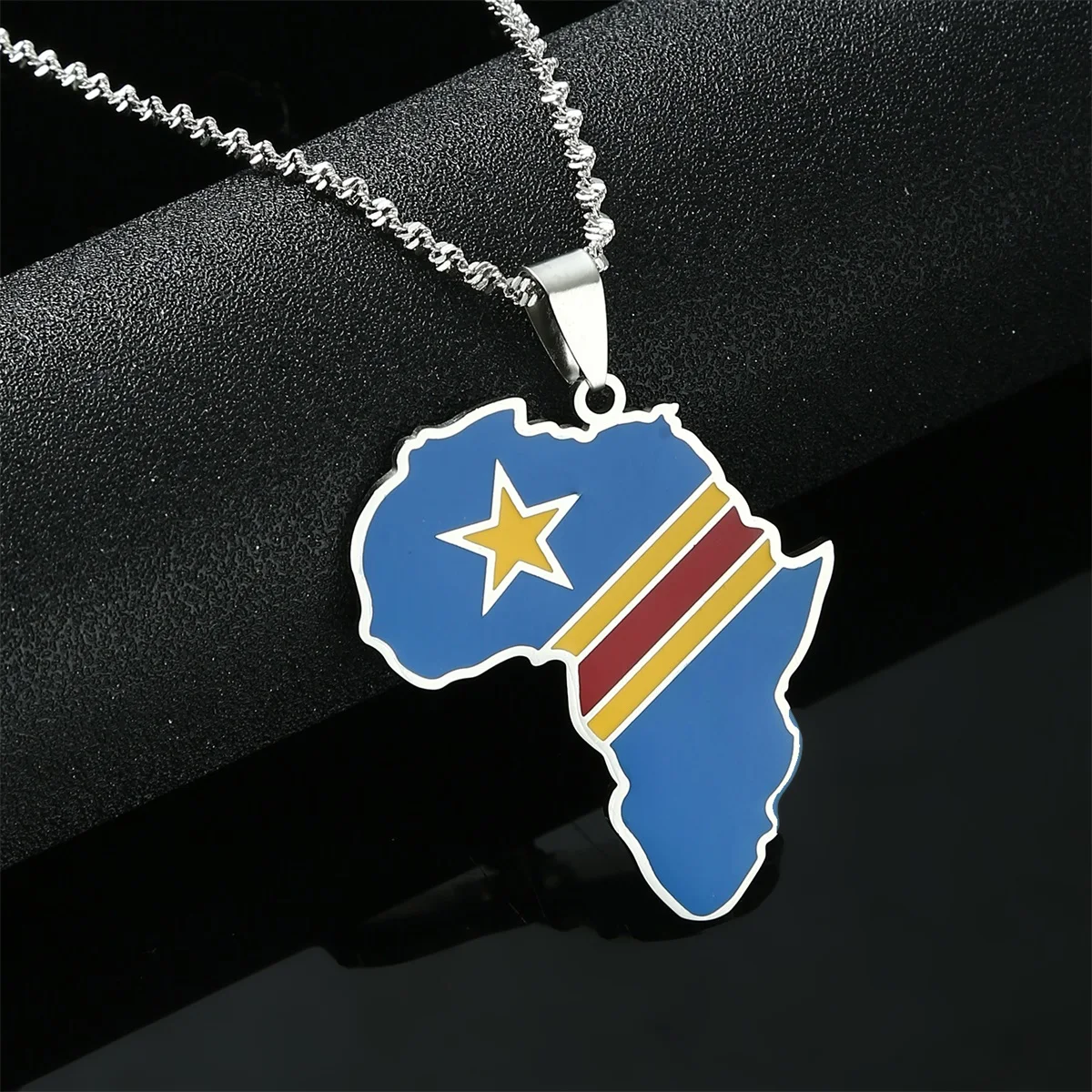 Stainless Steel Enamel Country Africa D.R.Congo Map Flag Pendant Necklaces For Women Men Fashion Jewelry