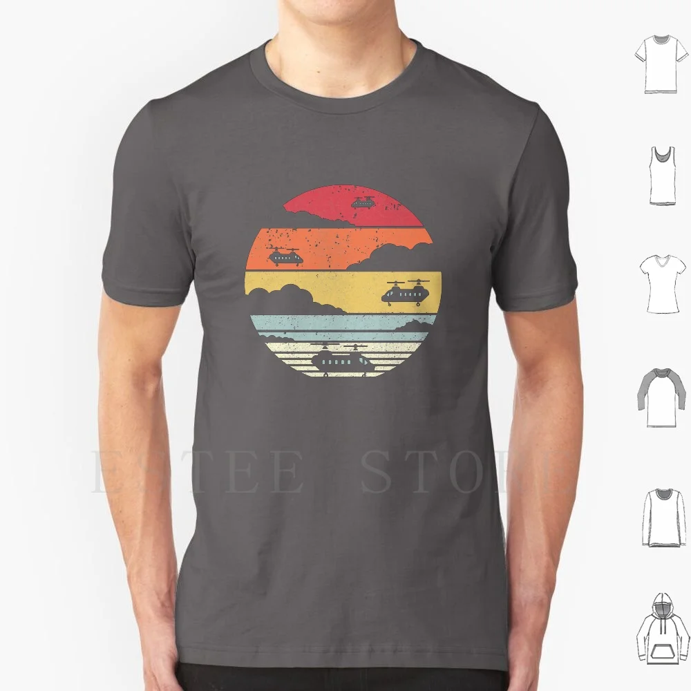 Chinook Helicopters Print. Retro Style Pilot Graphic T Shirt Print Cotton Fighter Pilot Troops Helicopter Pilot Helicopter
