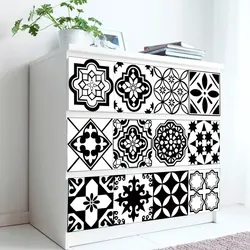 Black & White Tile Ceramics Floor Wall Sticker Kitchen Bathroom Home Decor Art Mural Waterproof Waist Line Peel & st Wall Decals