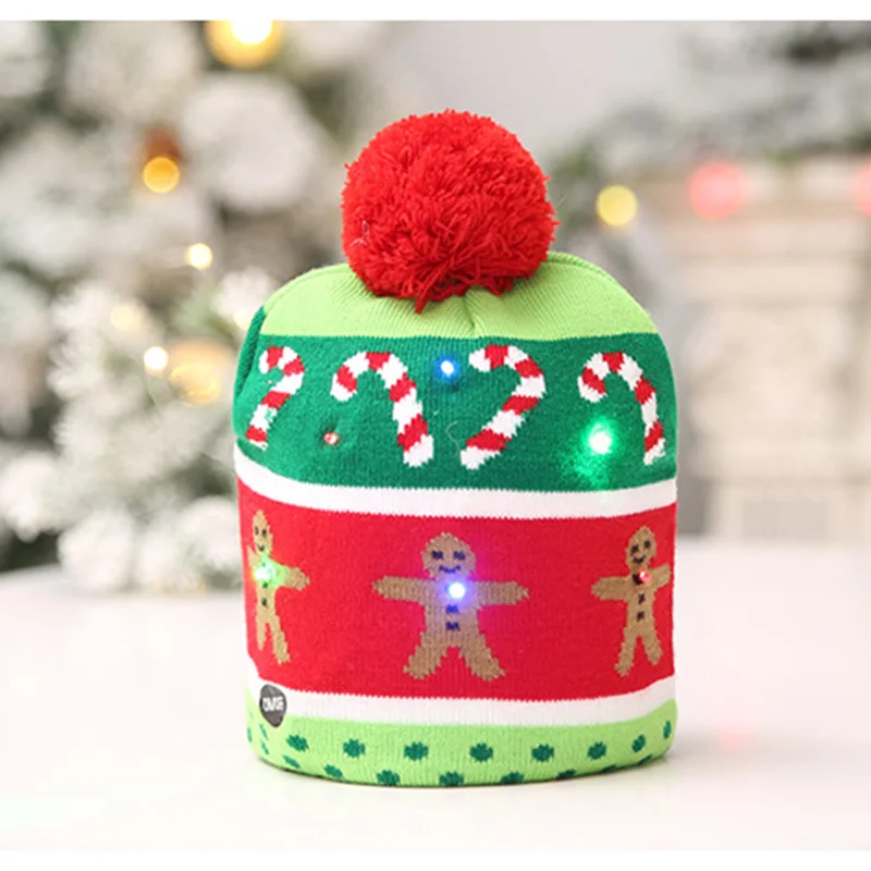 New Style! LED Christmas Hat Beanie Light Up Illuminate Warm Hat 48 Patterns New Year Snowman Sweater Hat Christmas Decorations