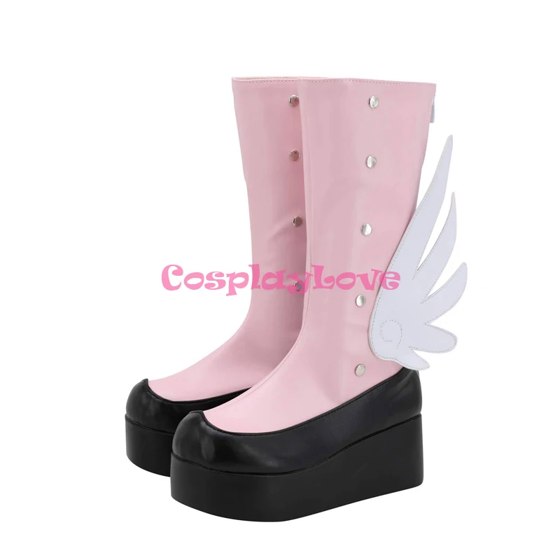 Cardcaptor Sakura: Duidelijke Kaart Sakura Kinomoto Roze Schoenen Cosplay Lange Laarzen Custom Made Voor Halloween Kerst