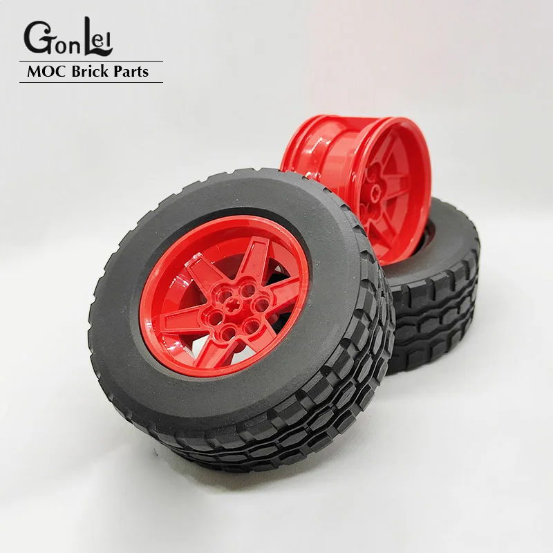 2-4Pcs Per Lot Technical Wheels and Tyres 92912 Tyre 94.3x38 R 15038 Wheel 56x34 Racing Medium 6 Pin Holes DIY Bricks Parts Toys