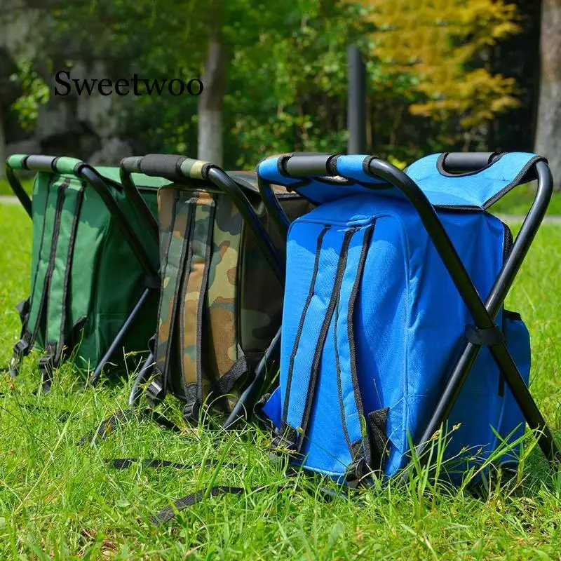 Outdoor Folding Chair Camping Fishing Chair Stool Backpack With Cooler Insulated Portable Picnic Bag Hiking Seat Table Bags