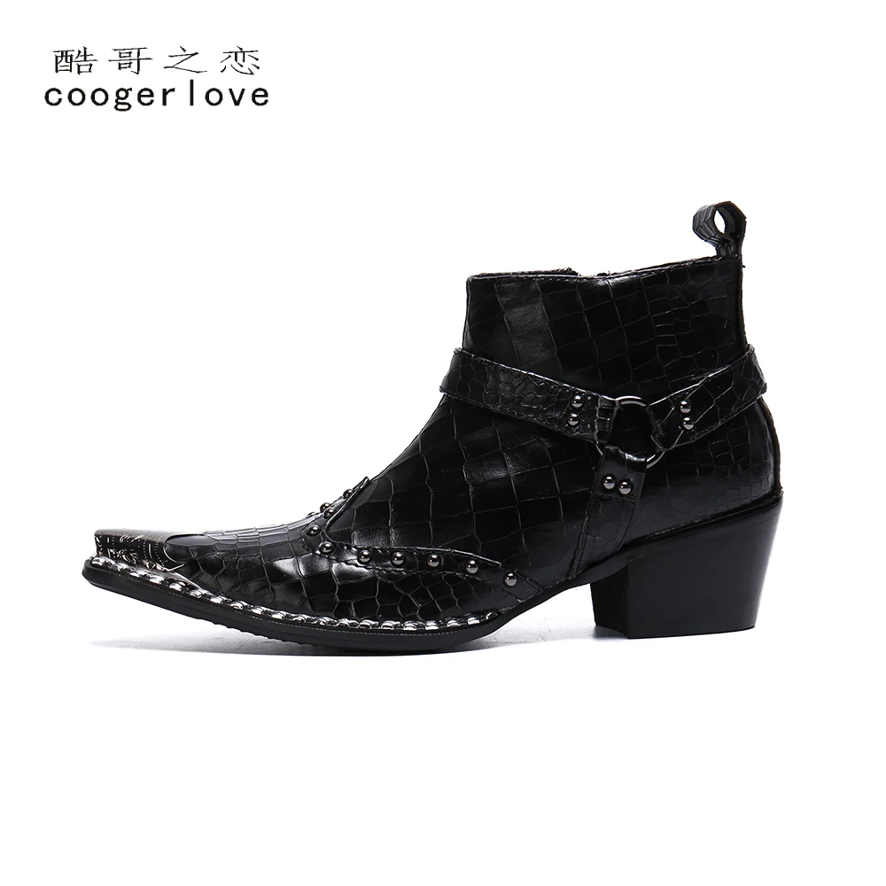 Spring and Autumn Men\'s High heel Leather boots British Style Men\'s marriage High top Pointed shoes Fashion brand Boots