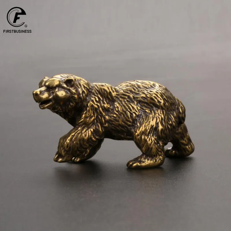 Pure Copper Brown Bear Statue Ornament Solid Brass Polar Bear Figuriens Miniatures Tea Table Pet Desk Decors Accessories Crafts