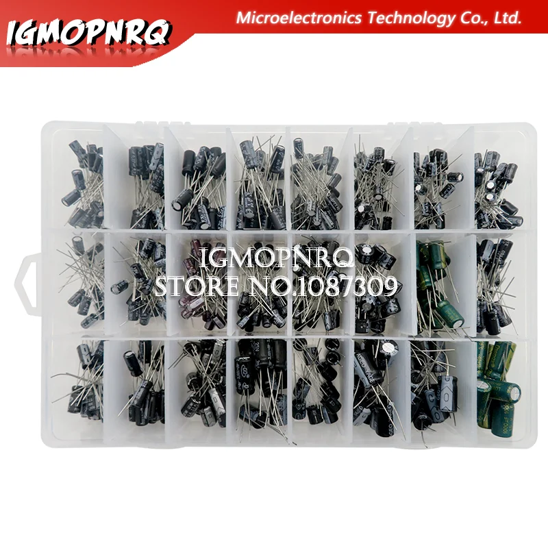 500PCS 0.1UF-1000UF 24Values Aluminum Electrolytic Capacitors 16-50V mix Electrolytic capacitor Assorted kit and storage box