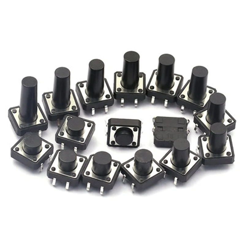 20pcs 12x12 Push Button Switch DIP 4pin Light Touch Switch 12*12*4.3/5/6/7/8/9/10/11/12/13/14/16/18/20/22/25mm Power Tact Switch