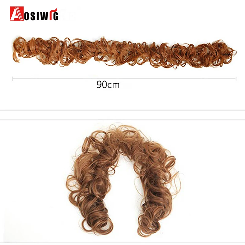 AOSIWIG-moño de pelo sintético, banda elástica desordenada, Scrunchies rectos, cola de pelo Updo, postizos falsos naturales