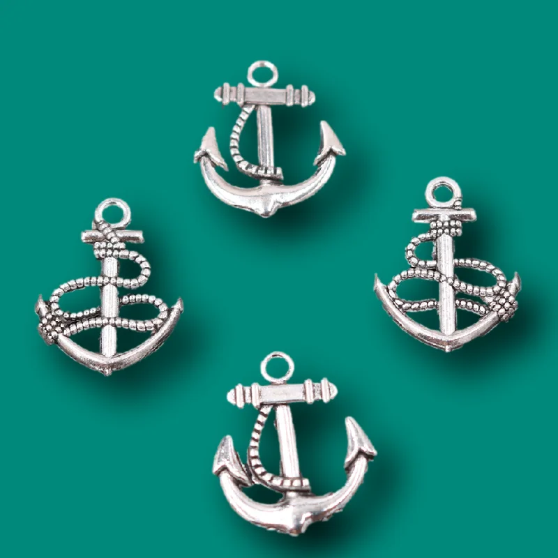 20pcs Silver Plated Sailor Anchor Pendants Retro Bracelet Earrings Metal Accessories DIY Charms Jewelry Crafts Making A2284