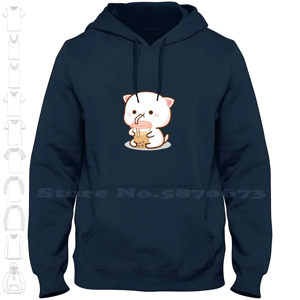 Peach And Goma Mochi Cat Bubble Tea 100% Cotton Hoodie T-Shirt Peach Cat Goma Mochi Kitty Cute Romantic Kawaii Boyfriend