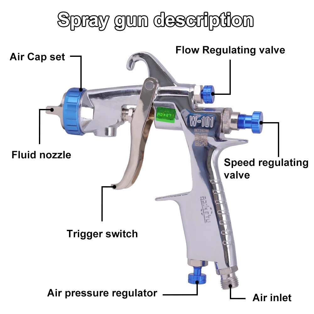 Paint Gun W101 Air Spray Gun Hand Manual Airbrush,1.0/1.3/1.5/1.8mm Japan quality, W-101 Paint Sprayer 400CC Plastic Tank