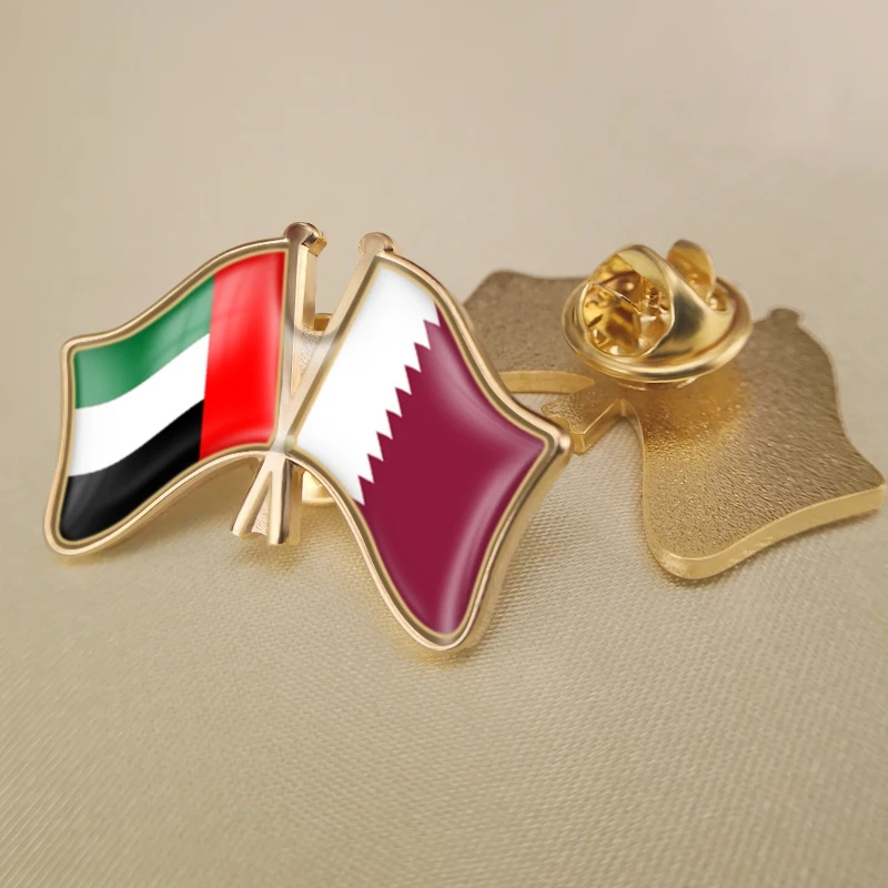 

United Arab Emirates and Qatar Crossed Double Friendship Flags Lapel Pins Brooch Badges