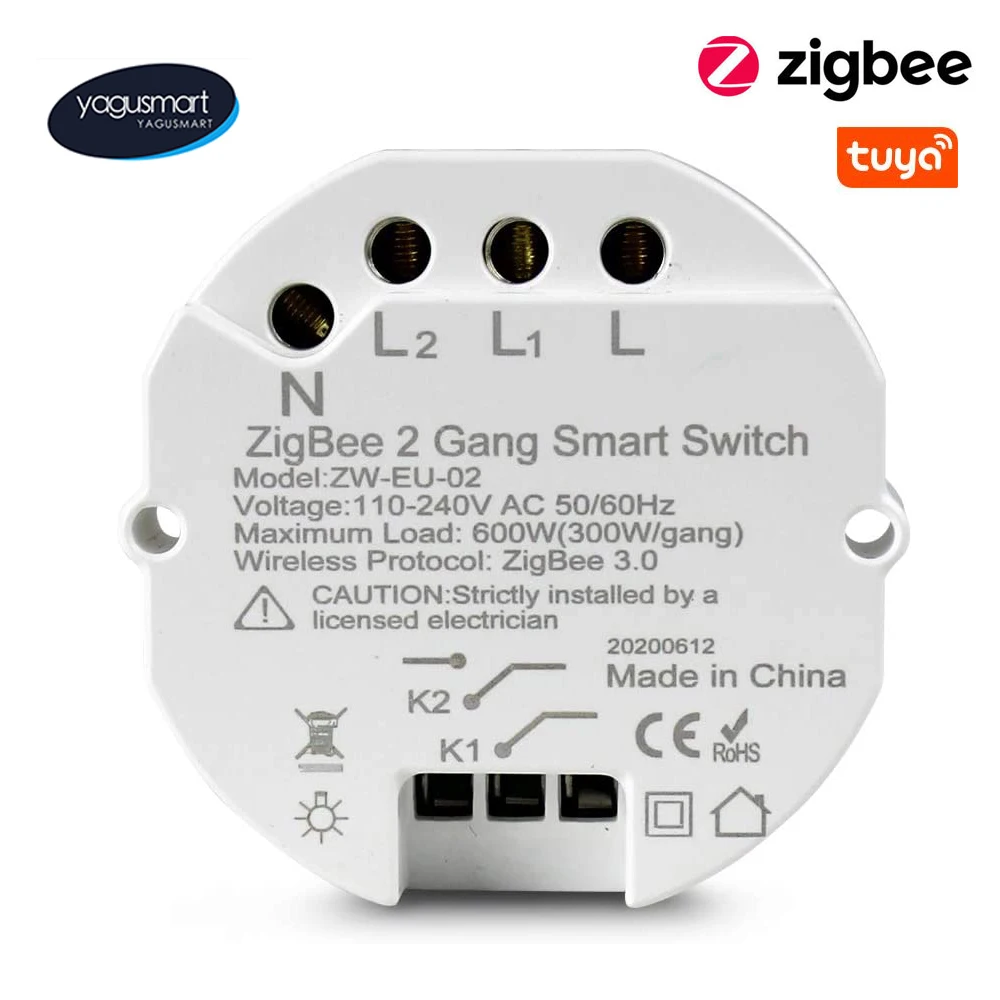 

Yagusmart Tuya Zigbee 2 Gang Smart Light Switch DIY Breaker Module Smart APP Remote Control eWelink Work with Alexa Google Home