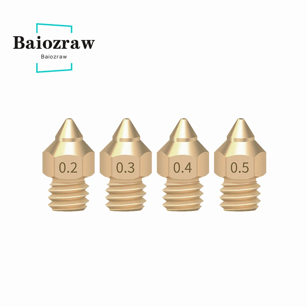 3D Printer Parts Brass Copper TTS Version Pointed Nozzle Mixed Sizes 0.2/0.3/0.4/0.5mm Extruder Print Head for CR-6 SE 1.75mm