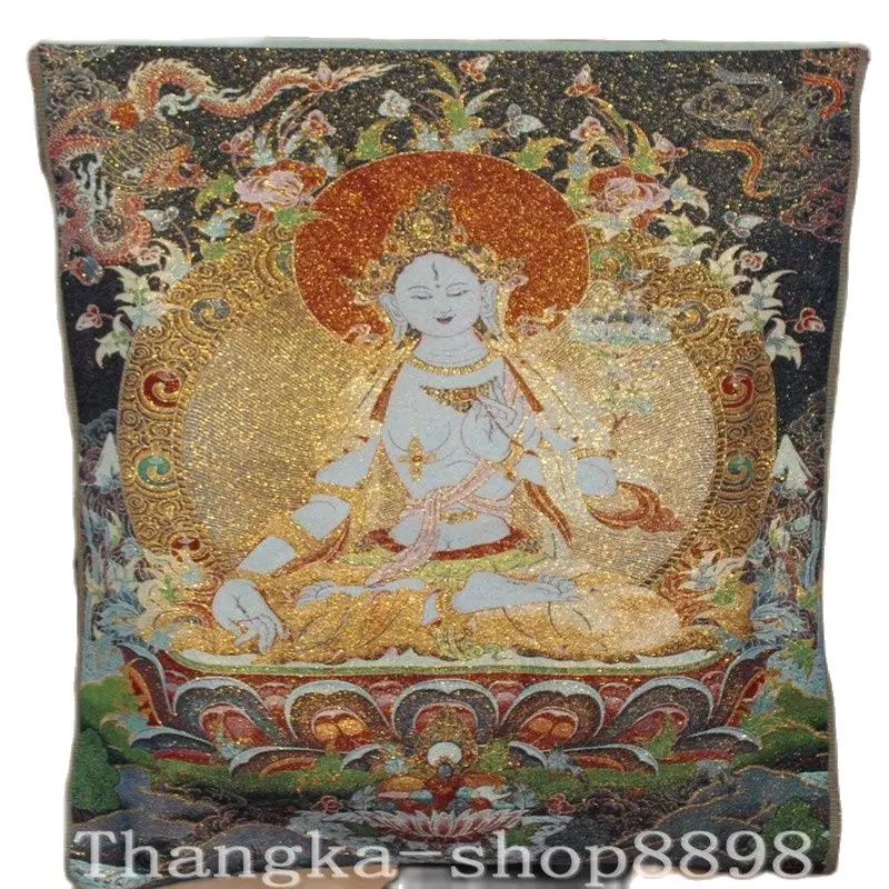 

China Old Tibet Silk Thangka, Like Hanging Painting , Tibetan Buddha 7 Eyes White Tara Buddha