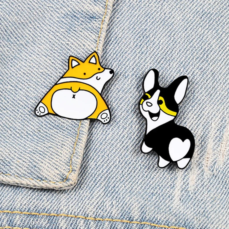 hot Lapel pins Creative Corgi Dog Brooches women Hat Pin Men's Jackets Backpack Badge for dog mom enamel Metal Brooch Jewelry