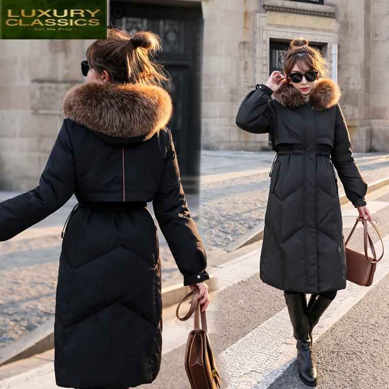 

Duck Brand 90% White Down Jacket Real Fox Fur Hooded Clothes 2021 Korean Warm Down Coat Female Down Parkas Hiver LW1639