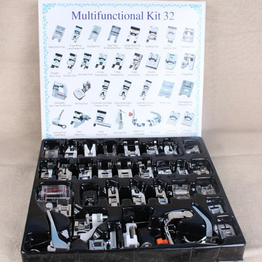 32pcs Sewing Machine Presser Foot Feet Kit Set Box For Brother Singer Janome