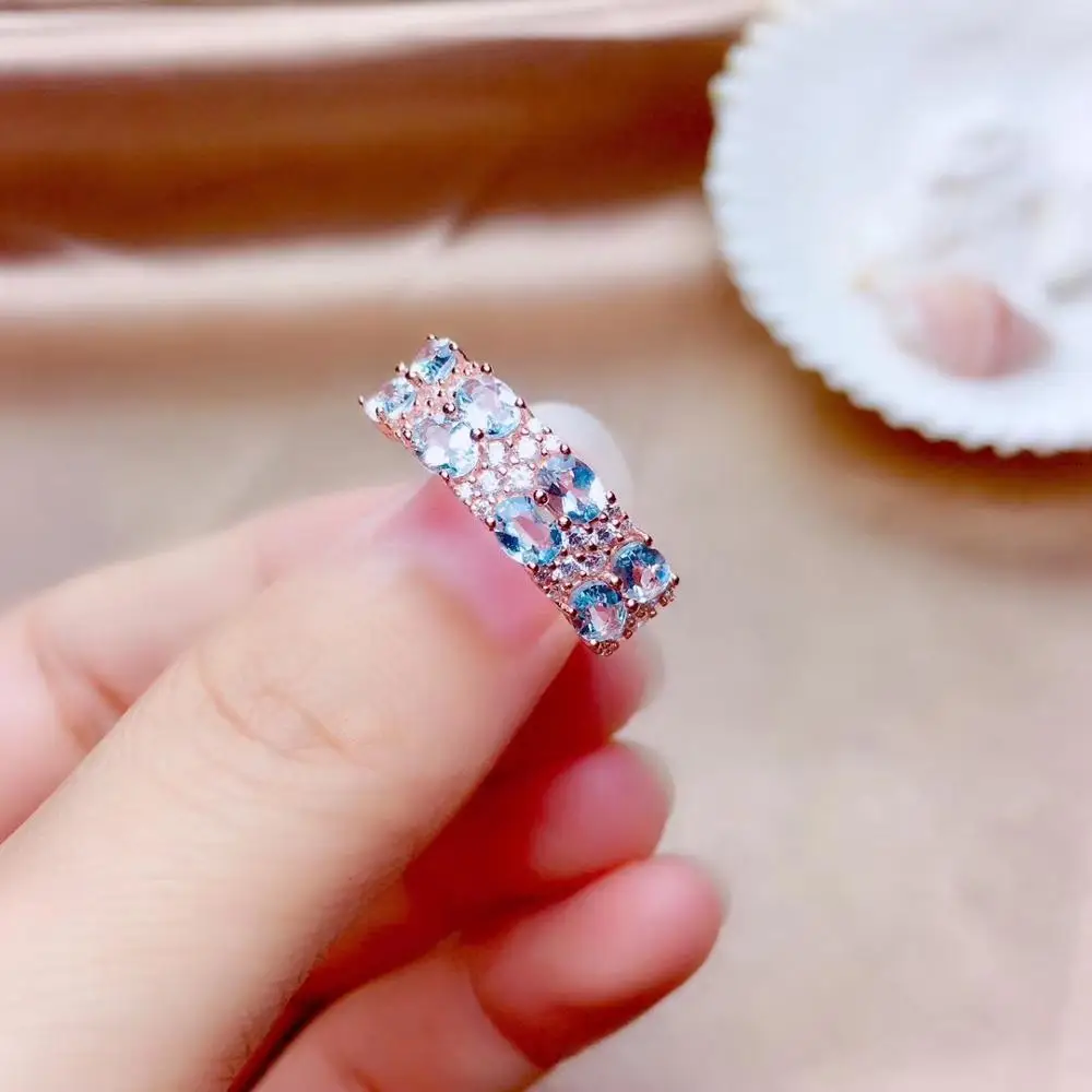 

New Arrival Natural and Real Aquamarine ring 925 sterling silver Fine jewelry For men or women Aquamarine ring
