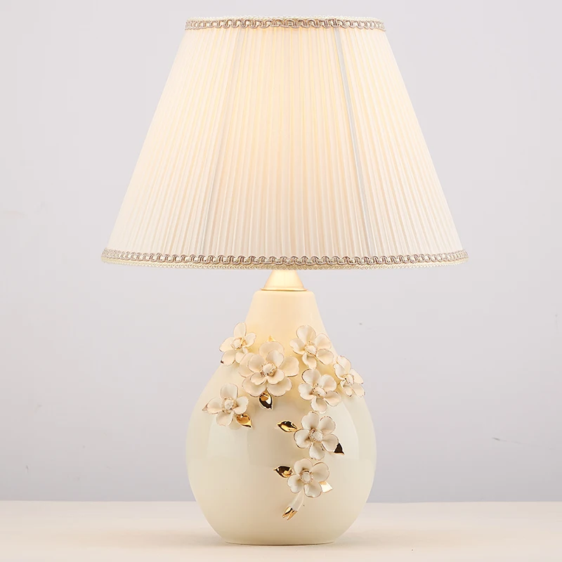 Chinese style carving white ceramic art Table Lamps Fashion white fabric E27 LED lamp for bedside&foyer&studio&tea room MF003