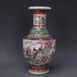 Antique vase with enamel, flowers and birds in Qianlong period of Qing Dynasty