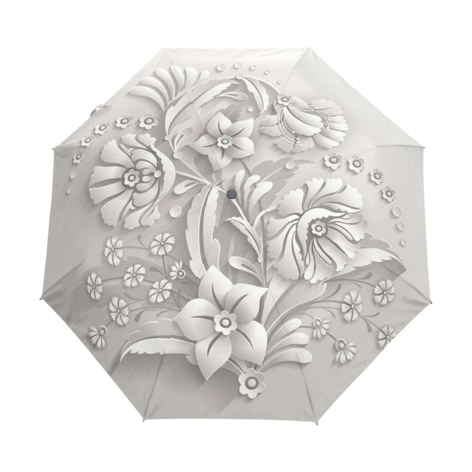 New Arrival 3D Floral Print Women\'s Automatic Umbrella Three Folding Rain Sun Protection Umbrella Outdoor Anti UV Guarda Chuva