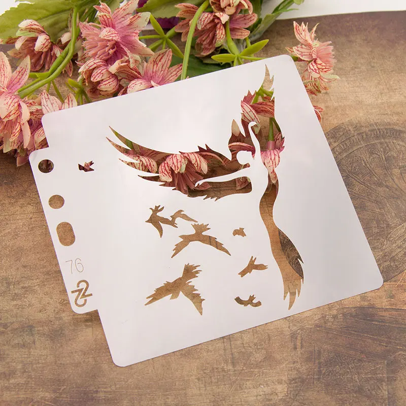 14*13cm Bird Flying Girl DIY Layering Stencils Painting Scrapbook Coloring Embossing Album Decorative Card Template