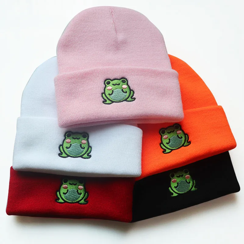 Cool Women Men Warm Cute Knitted Beanie Cap Hat Cartoon Game Frog Embroidery Boy Gril Cap Hat For Women Men