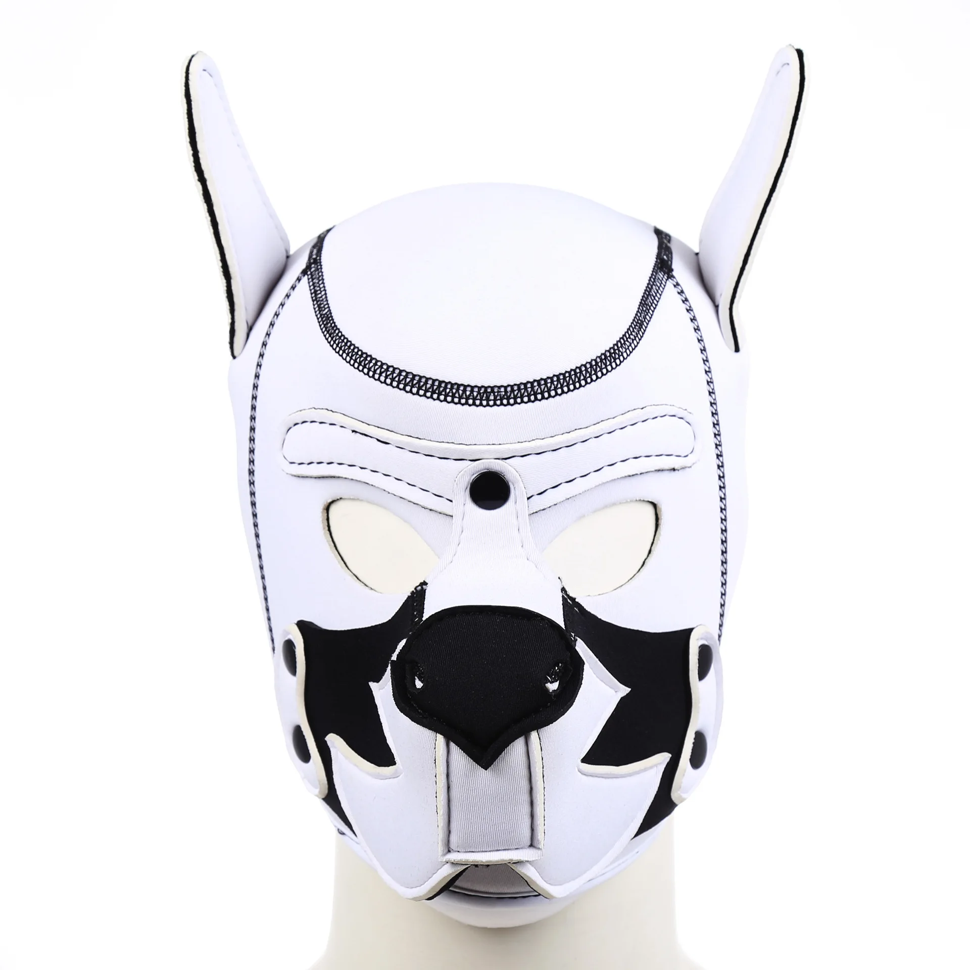 Party Masks Pup Puppy Play White Dog Hood Mask Padded Neoprene Rubber Role Play Cosplay Halloween Mask Sex Toy For Couples Flirt