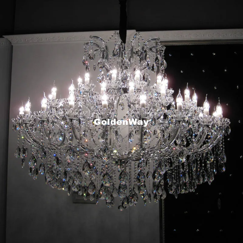 

Maria Theresa Chandelier D150cm H125cm Large Chrome Clear Crystal Chandelier Light Lustre for Lobby Hotel Project