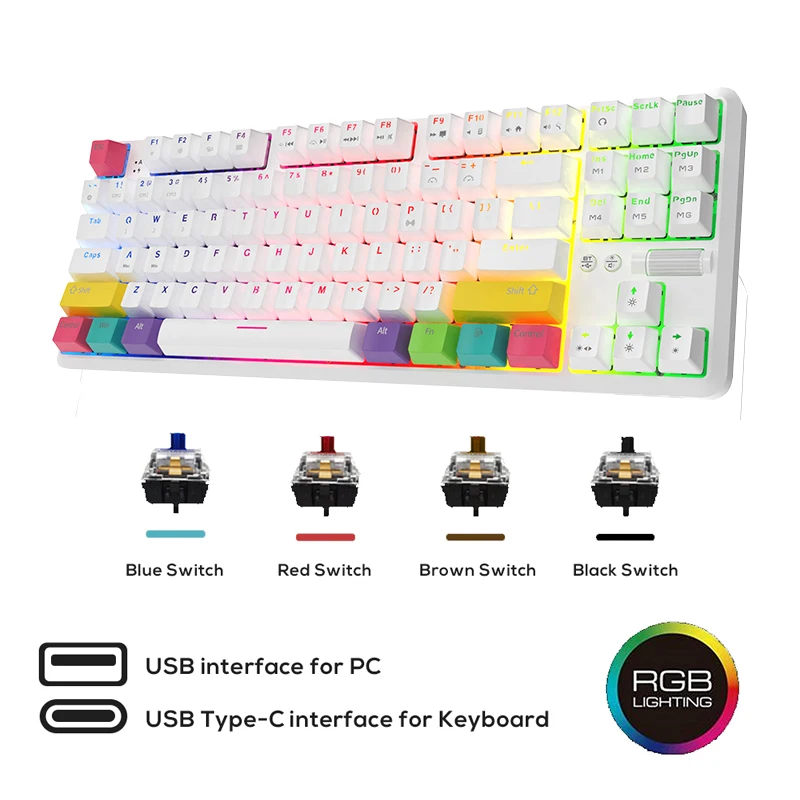 Mechanical Keyboard 87 Key USB Wired/Bluetooth RGB Backlit Switch Axis Gaming Keyboard  for PC Desktop Laptop Mac Gamer teclado