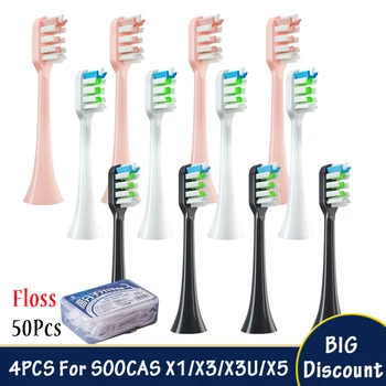 4 pezzi per SOOCAS X3/X3U/X5 testine di ricambio per spazzolino da denti Sonic Electric Tooth Brush testine per ugelli DuPont Smart Brush Floss Gifts