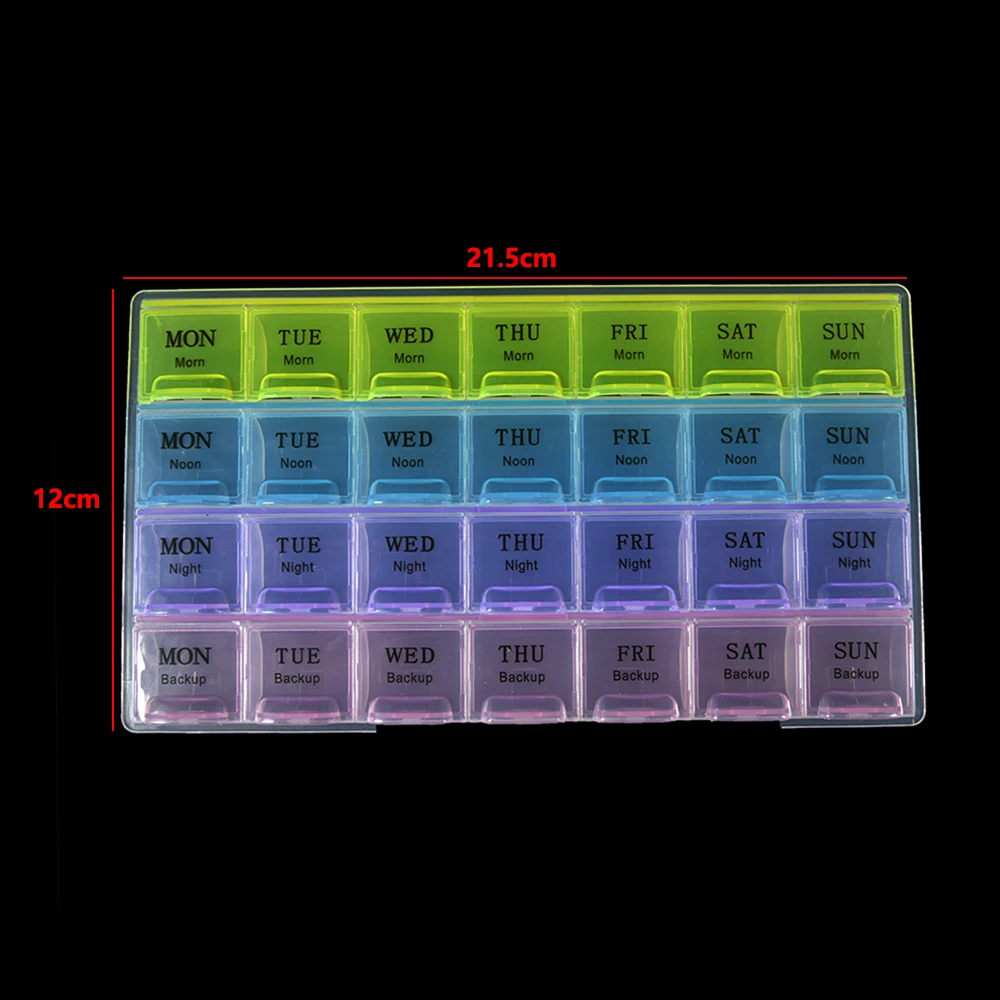 1 PC 4 Row 28 Squares Weekly 7 Days Tablet Pill Box Holder Medicine Storage Container Case Pill Case Organizer Storage Box