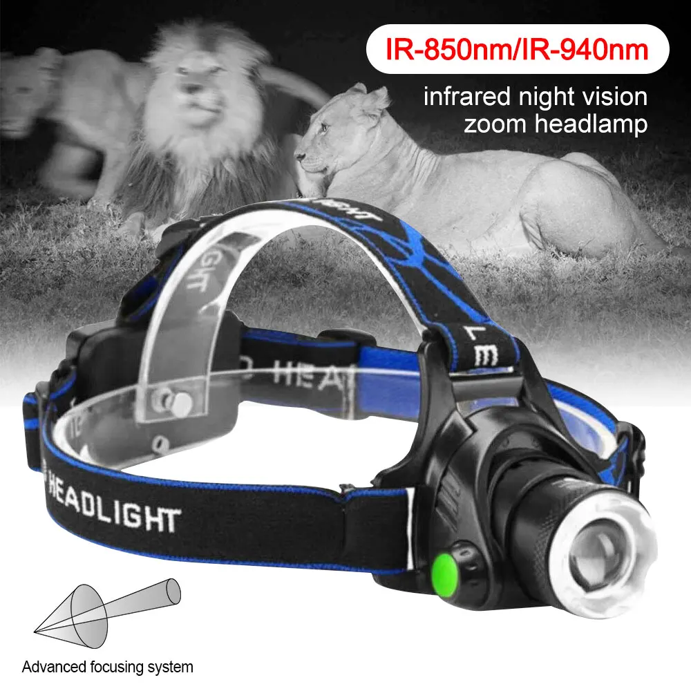 

850nm/940nm 3 Mode LED Zoomable Infrared Headlamp LED Hunting IR Night Vision Flashlight Head Light 18650 Battery 2400mAh