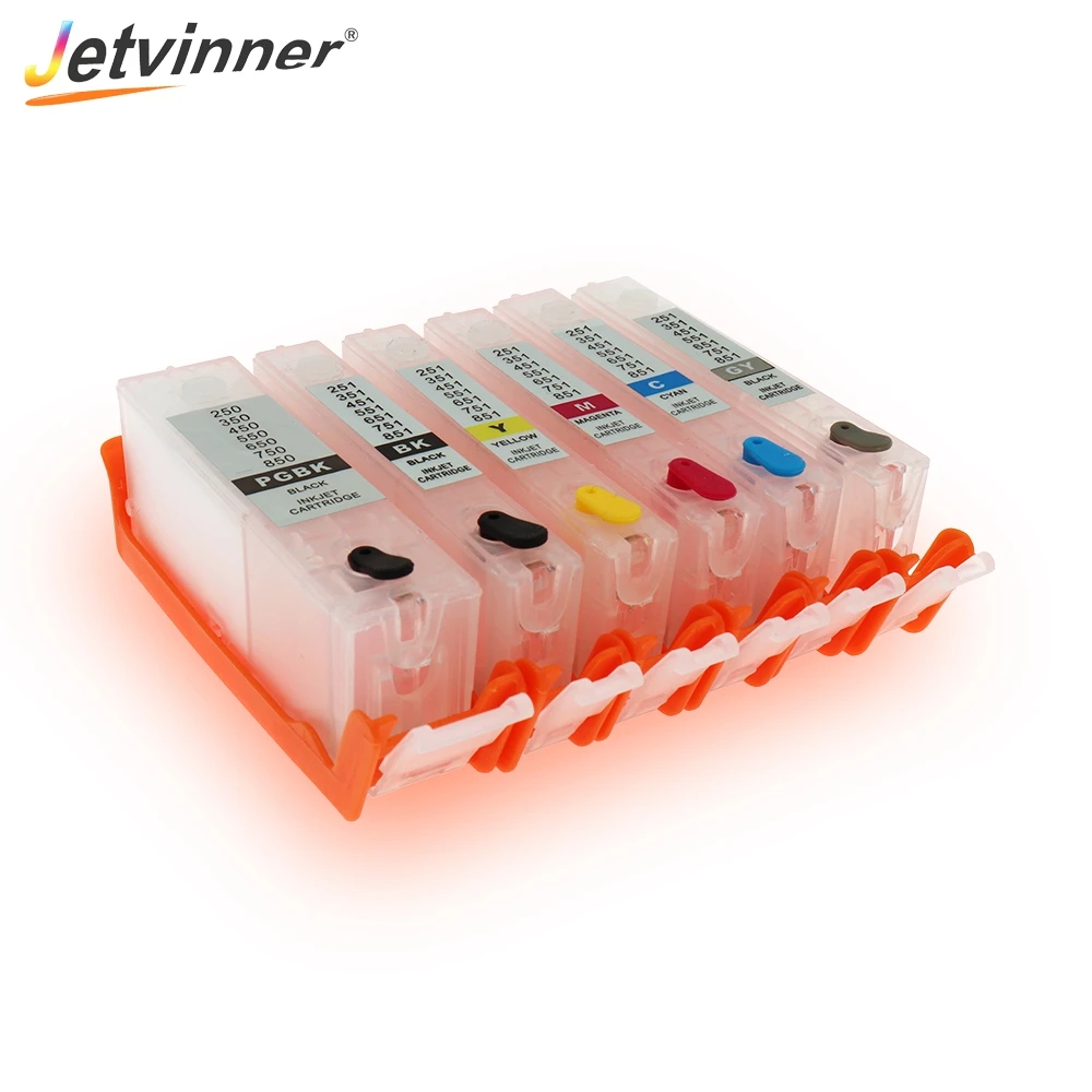 Jetvinner 6-color For 650 651 PGI650 CLI651 Refillable Ink Cartridge With ARC Chips For Canon PIXMA MG6360 Printer