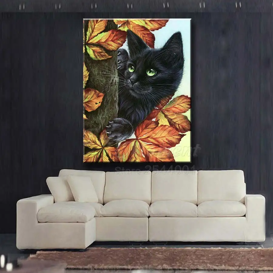 Ever Moment Diamond Painting Black Cat With Floral Leaves Full Square Round Resin Drill Wall Decoration Handmade Kits ASF2246